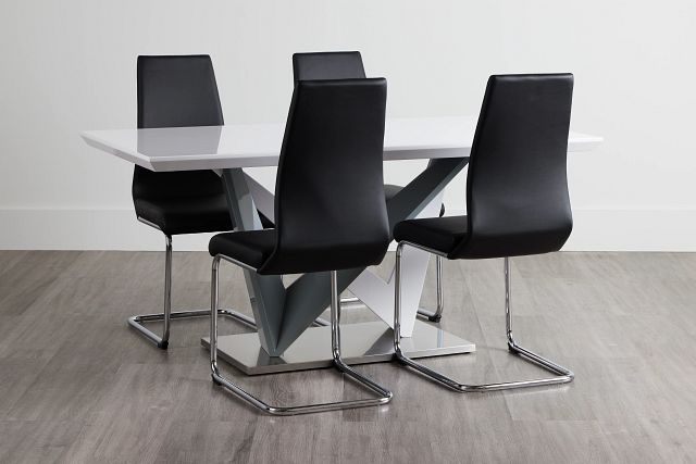 Lennox Black Rect Table & 4 Upholstered Chairs
