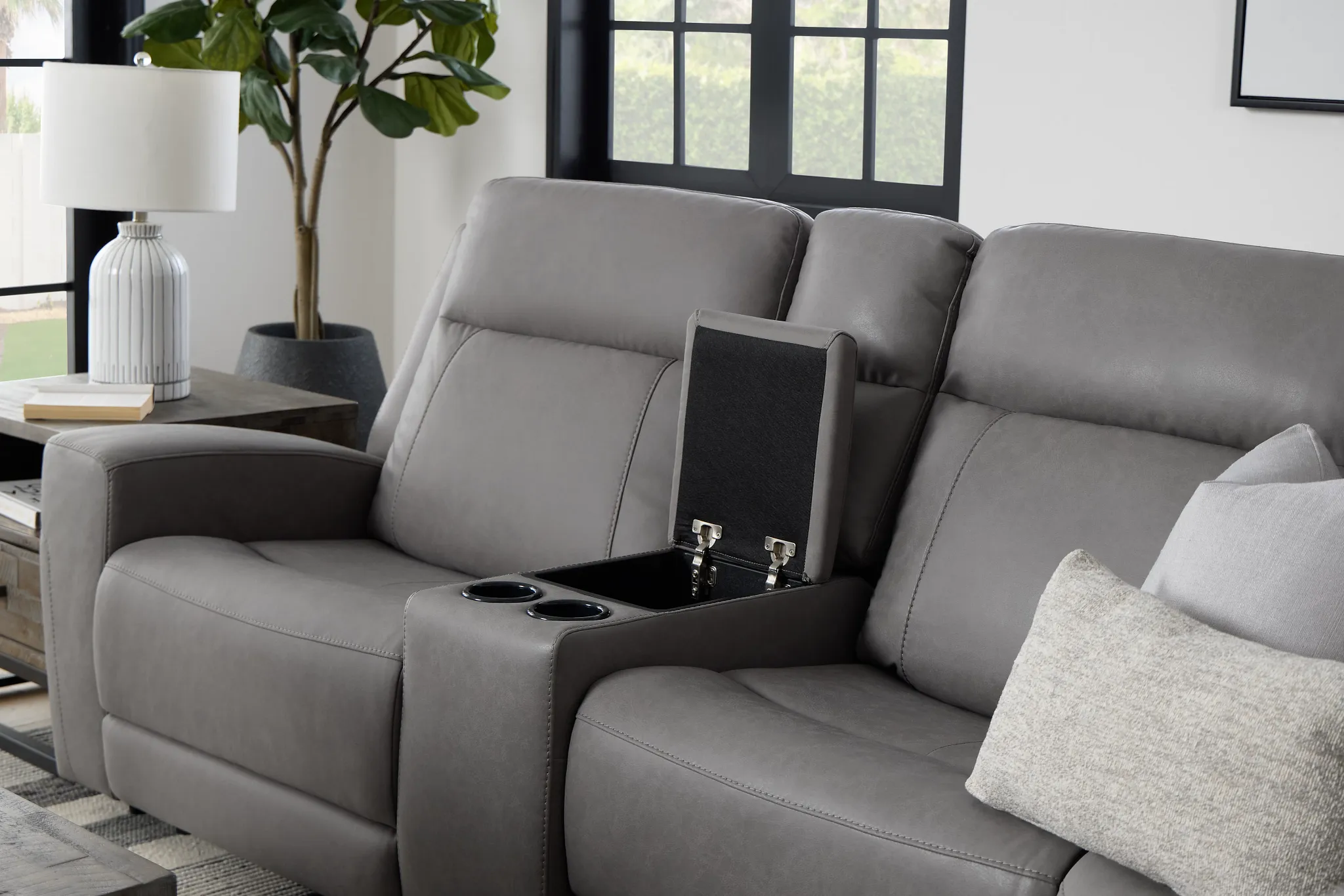 Colton Light Gray Micro Medium Triple Power 2-arm Sectional