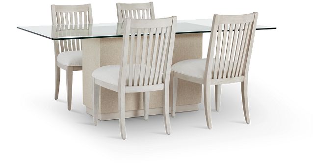 Marseilles Glass Rect Table & 4 Slat Chairs