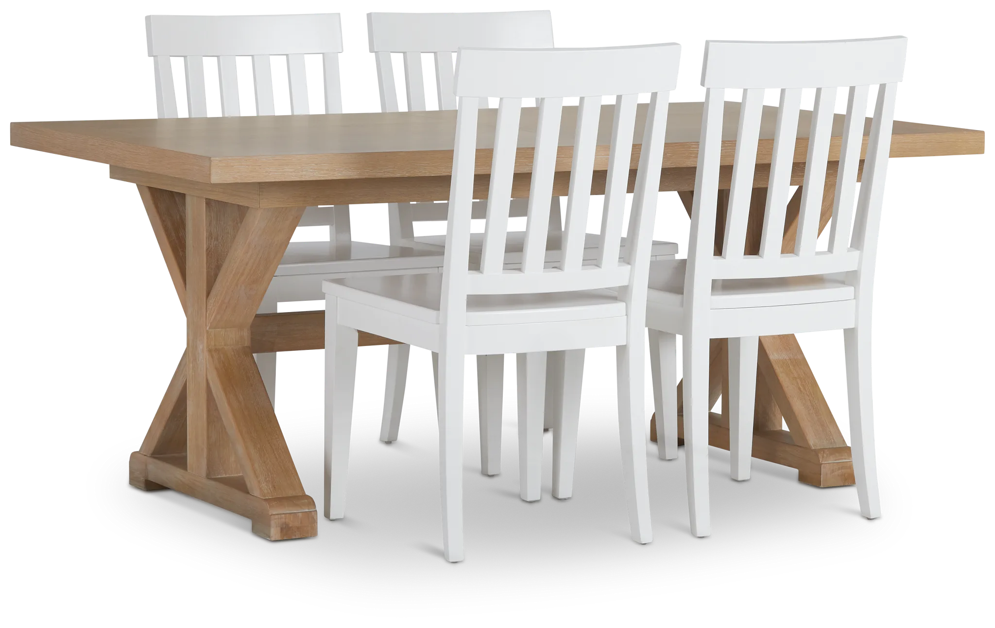 Nantucket Light Tone Trestle Table & 4 White Wood Chairs