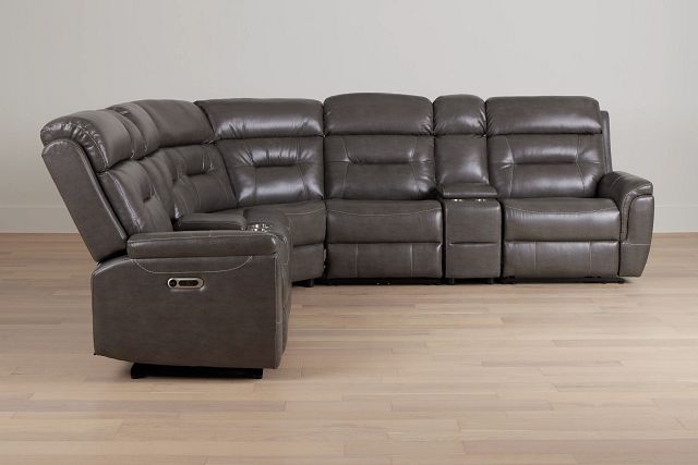 Toby2 Dark Taupe Micro Large Triple Power Reclining Two-arm Sectional