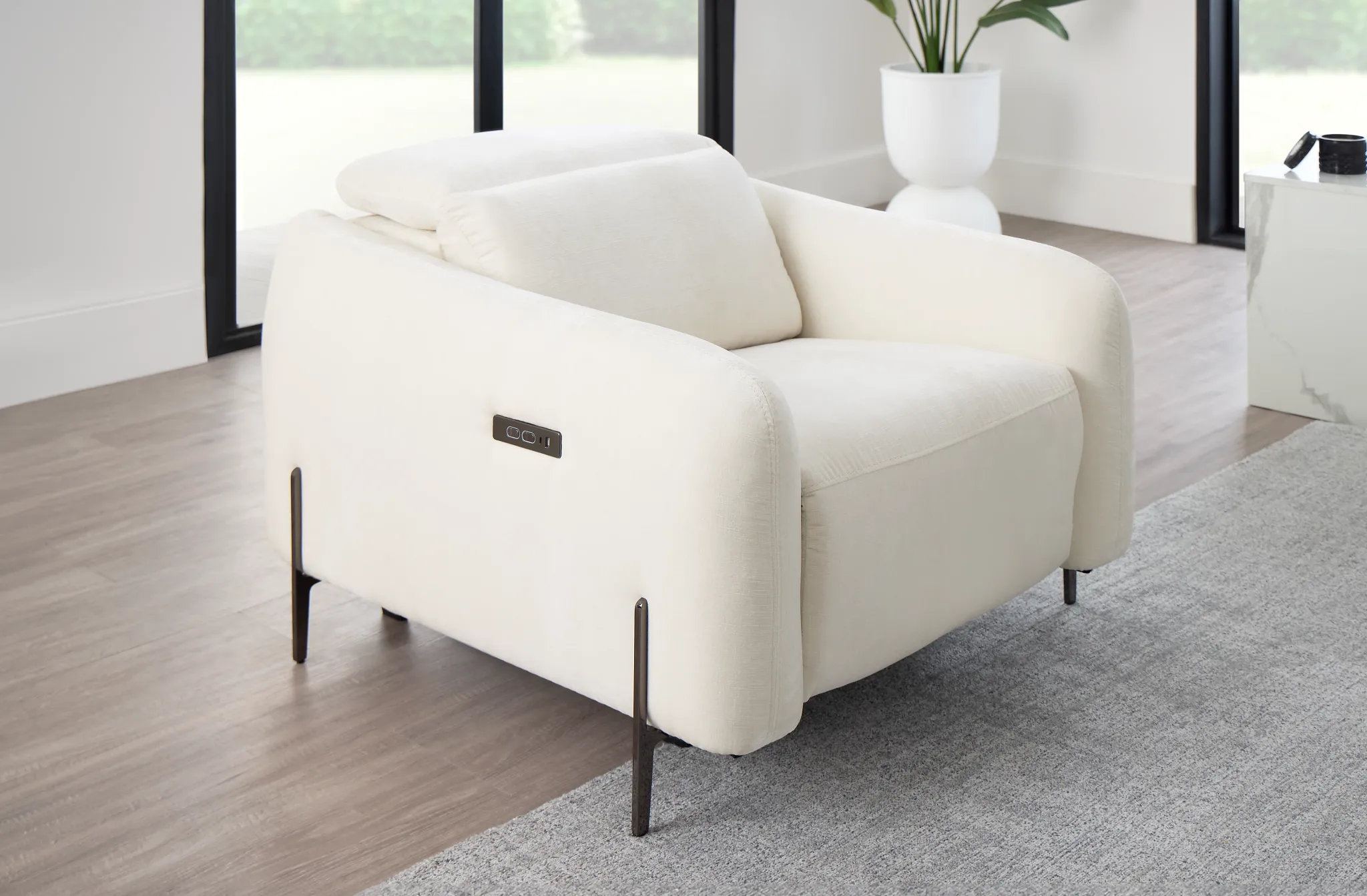 Zuri White Velvet Power Recliner With Power Headrest