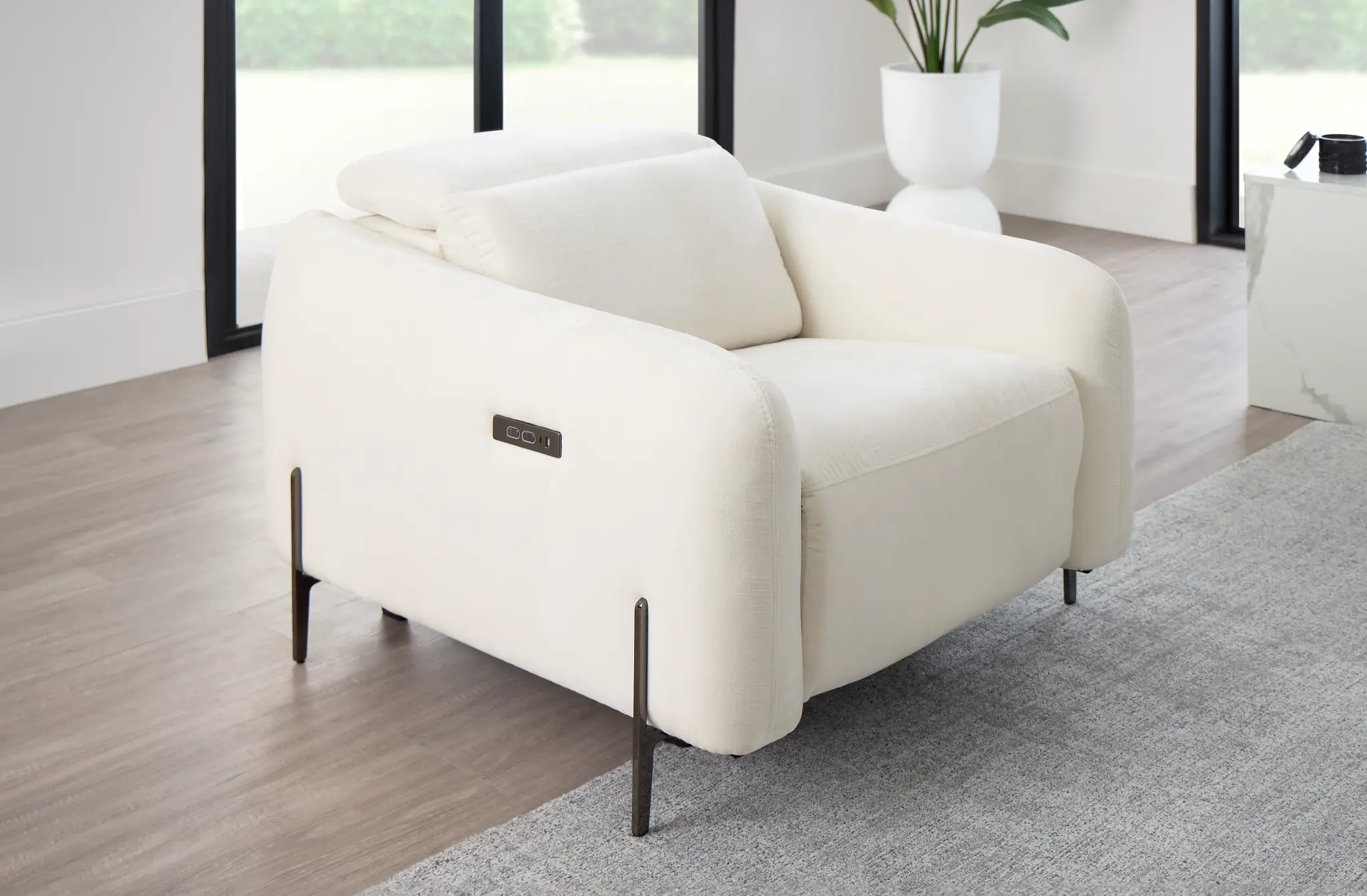 Zuri White Velvet Power Recliner With Power Headrest Zuri White Velvet Power Recliner With Power Headrest