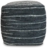 Darra Black Leather Accent Pouf