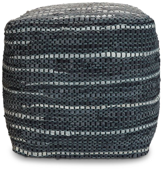 Darra Black Leather Accent Pouf