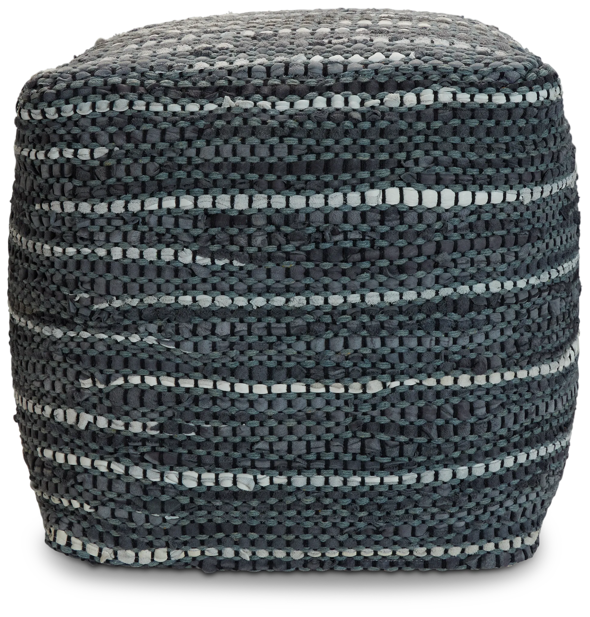 Darra Black Leather Accent Pouf
