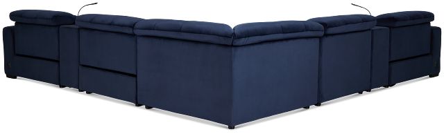 Gemma Navy Velvet Large Triple Power Reclining Two-arm Sectional