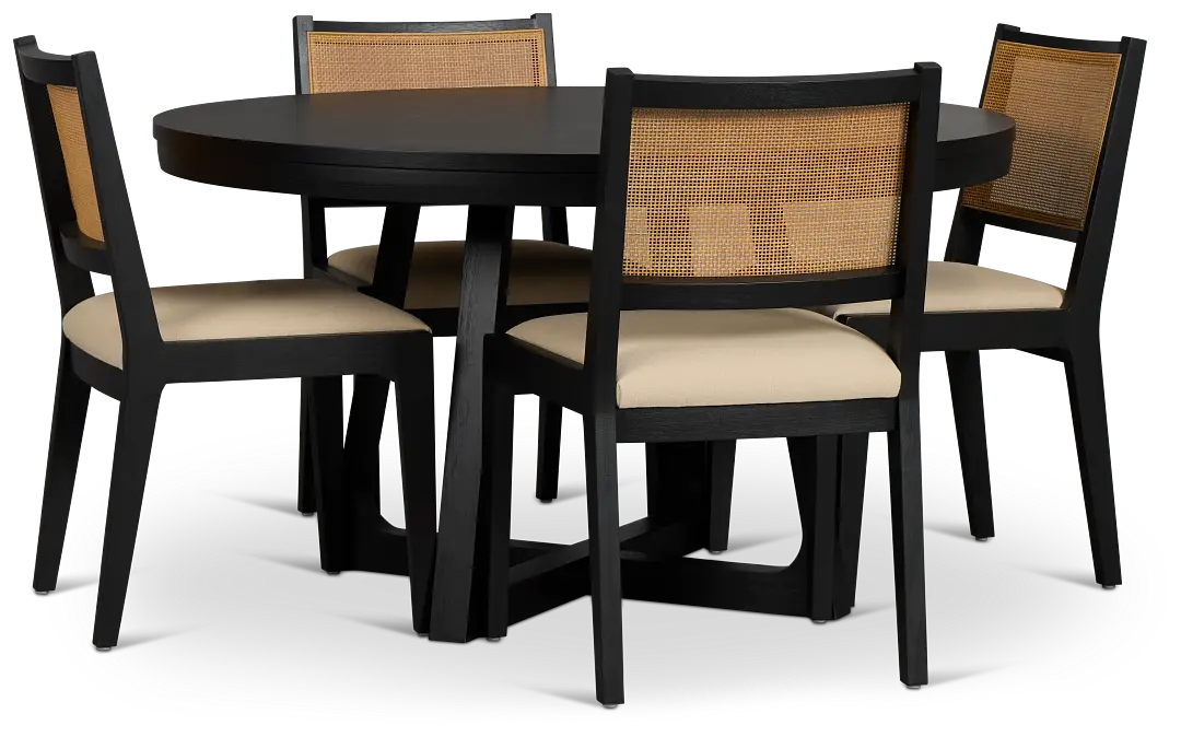 Pacific Black Round Table & 4 Upholstered Chairs Pacific Black Round Table & 4 Upholstered Chairs