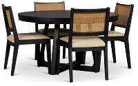 Pacific Black Round Table & 4 Upholstered Chairs