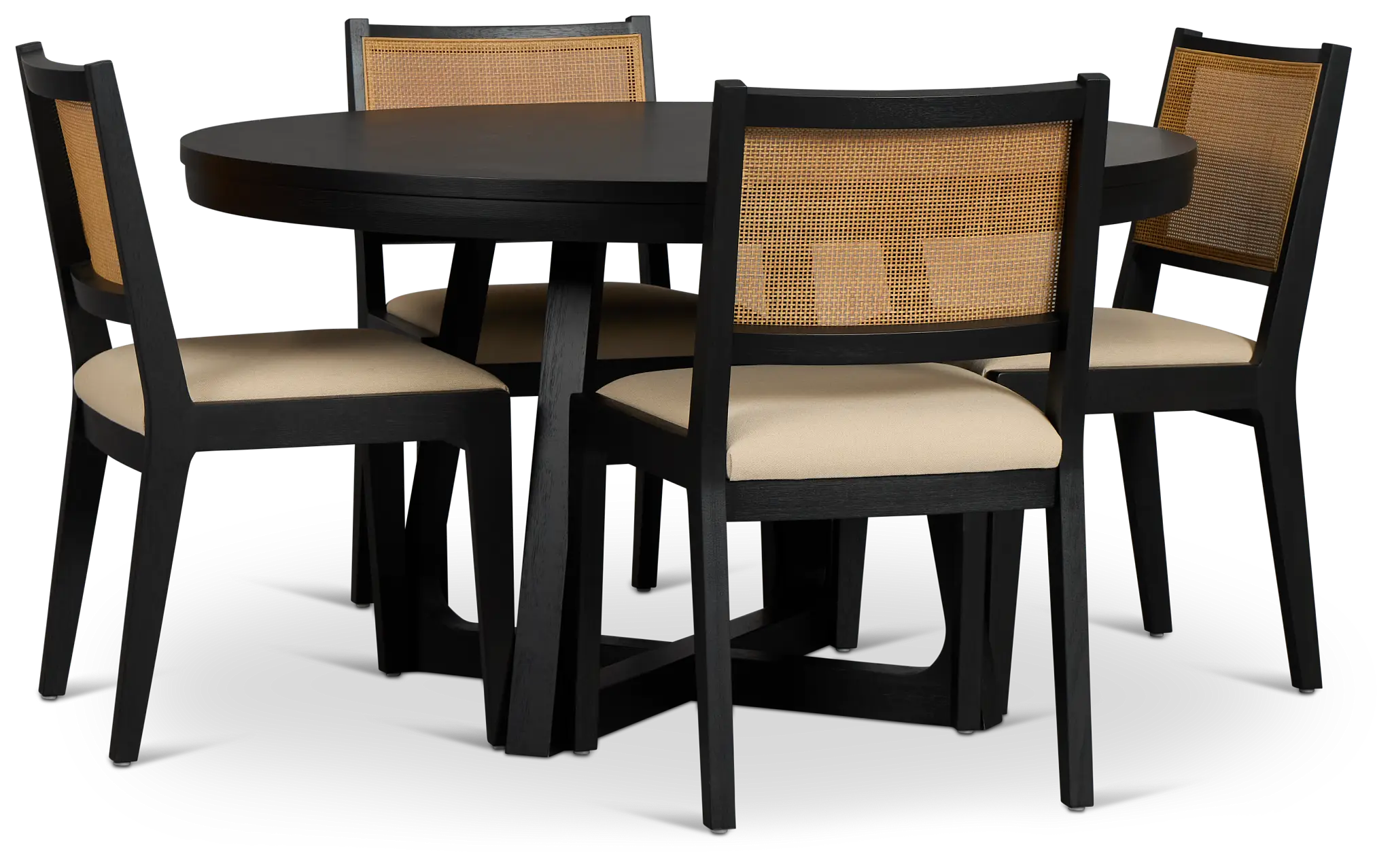 Pacific Black Round Table & 4 Upholstered Chairs Pacific Black Round Table & 4 Upholstered Chairs