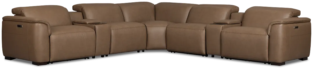 Flexsteel Brodie Dark Brown Lthr/vinyl Large Triple Power Reclining Two-arm Sectional