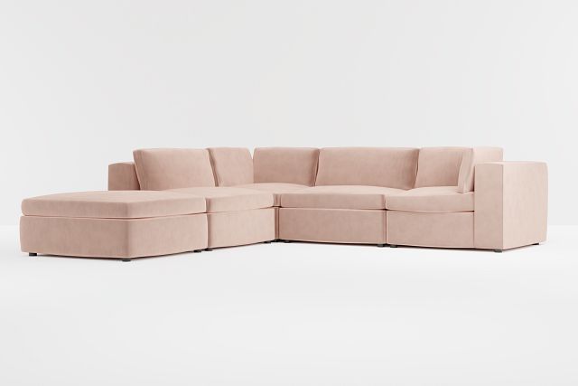Destin Joya Light Pink Velvet 5pc Bumper Sectional
