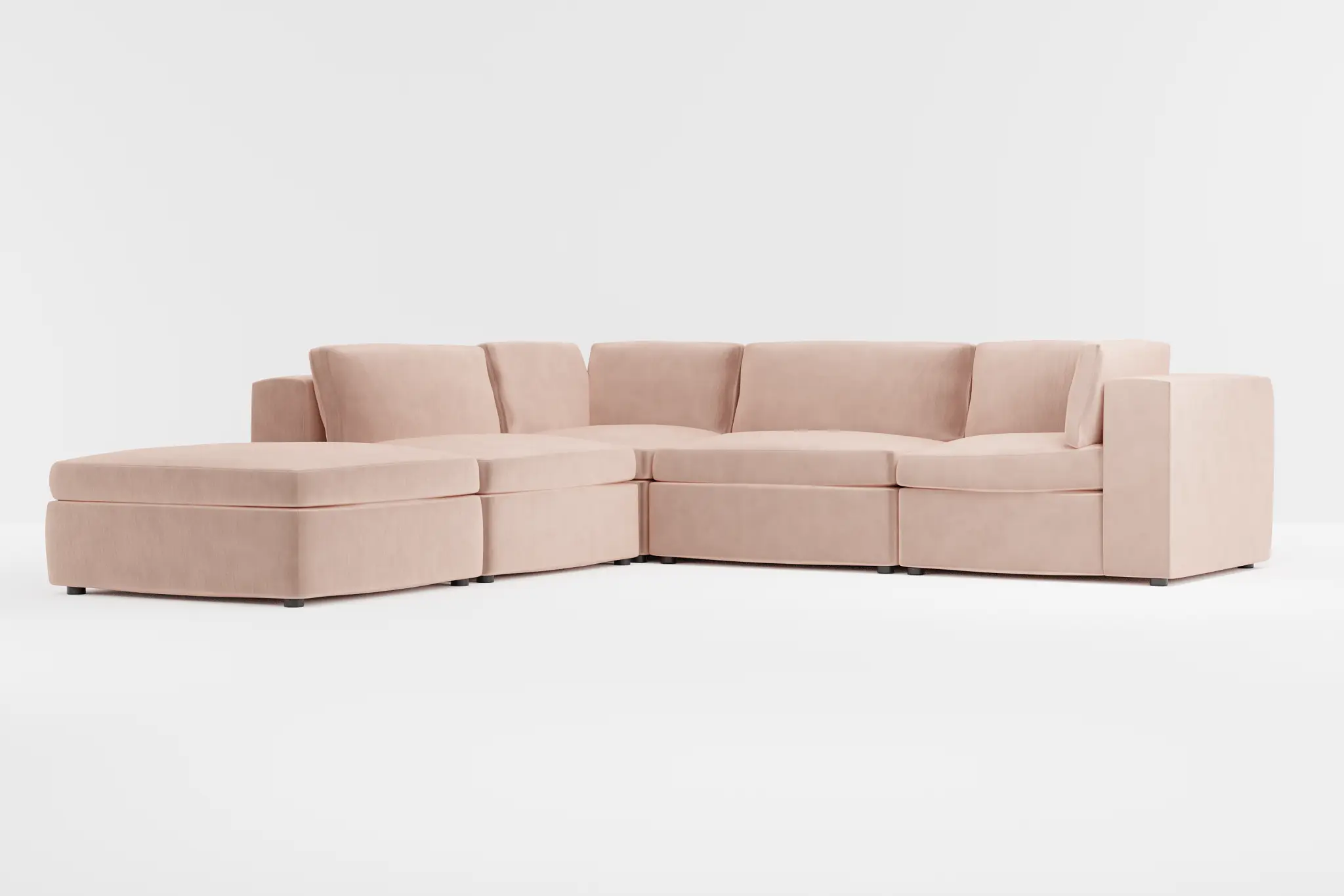 Destin Joya Light Pink Velvet 5pc Bumper Sectional Destin Joya Light Pink Velvet 5pc Bumper Sectional
