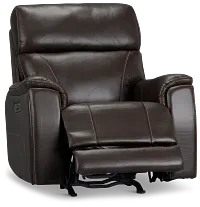 Wells Dark Brown Lthr/vinyl Power Recliner With Heat And Massage
