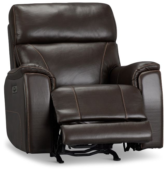 Wells Dark Brown Lthr/vinyl Power Recliner With Heat And Massage