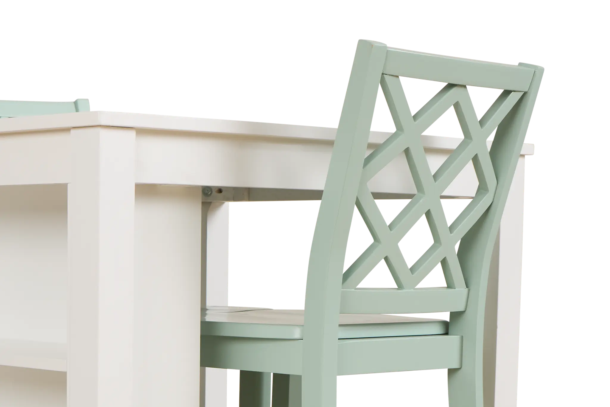 Edgartown White Storage High Table & 2 Light Blue Wood Barstools Edgartown White Storage High Table & 2 Light Blue Wood Barstools