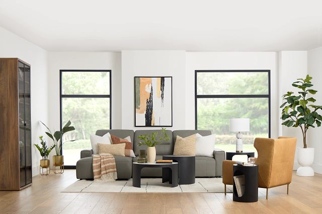 Rudy Gray Lthr/vinyl Left Dual Power Extension Chaise Sectional