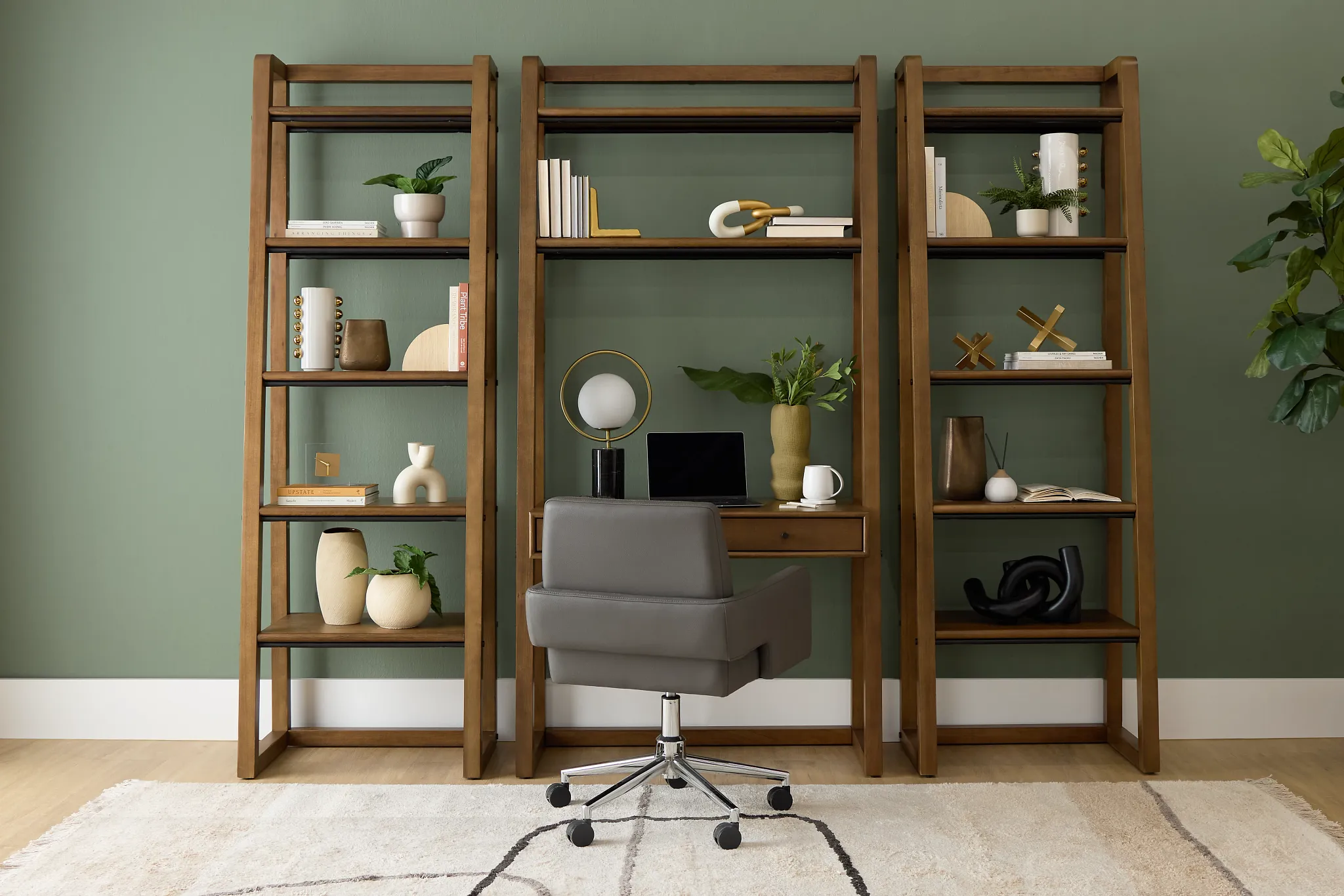 Rockford Light Tone Bookcase Wall Desk