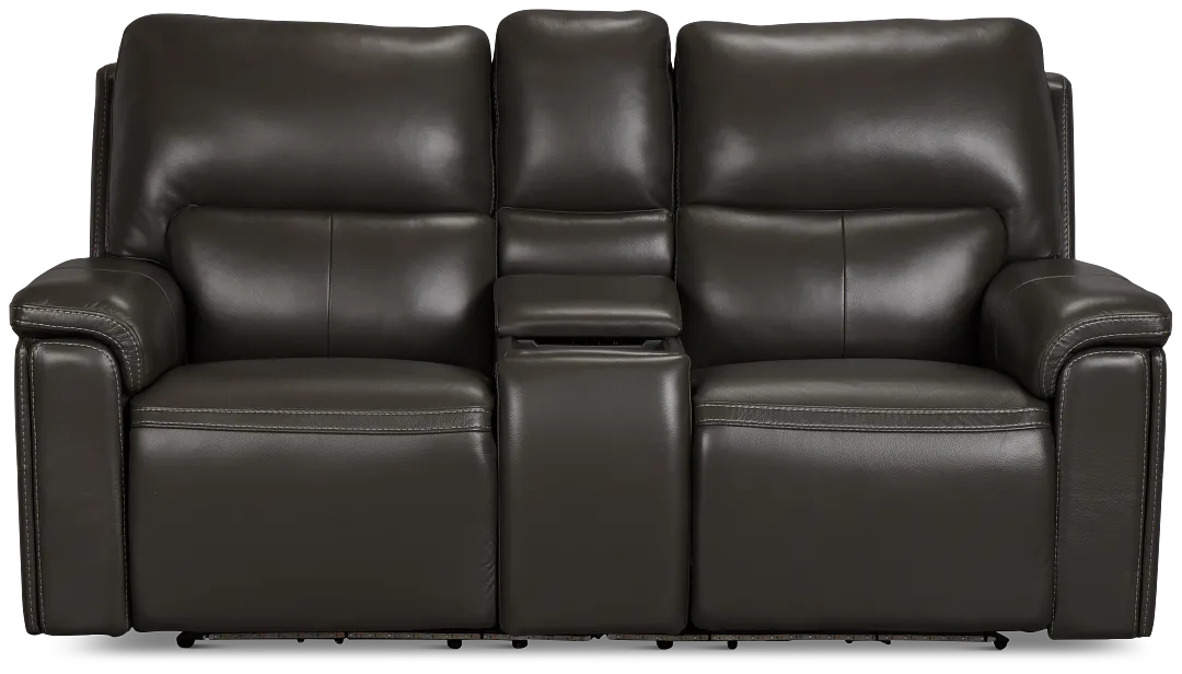 Fallon Dark Gray Lthr/vinyl Power Reclining Console Loveseat W/ Massage