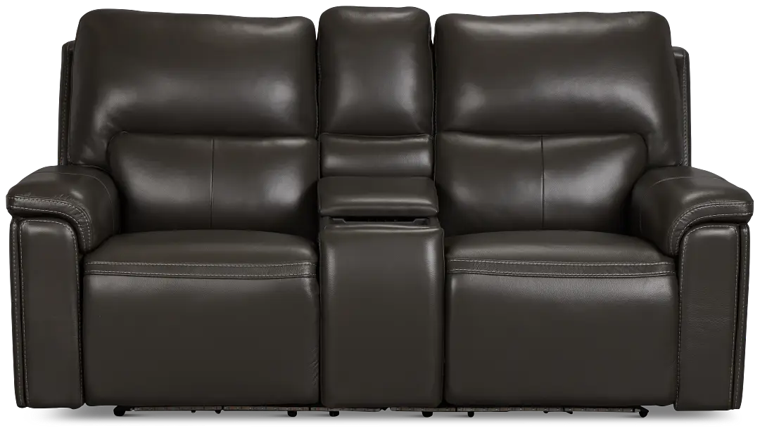 Fallon Dark Gray Lthr/vinyl Power Reclining Console Loveseat W/ Massage Fallon Dark Gray Lthr/vinyl Power Reclining Console Loveseat W/ Massage