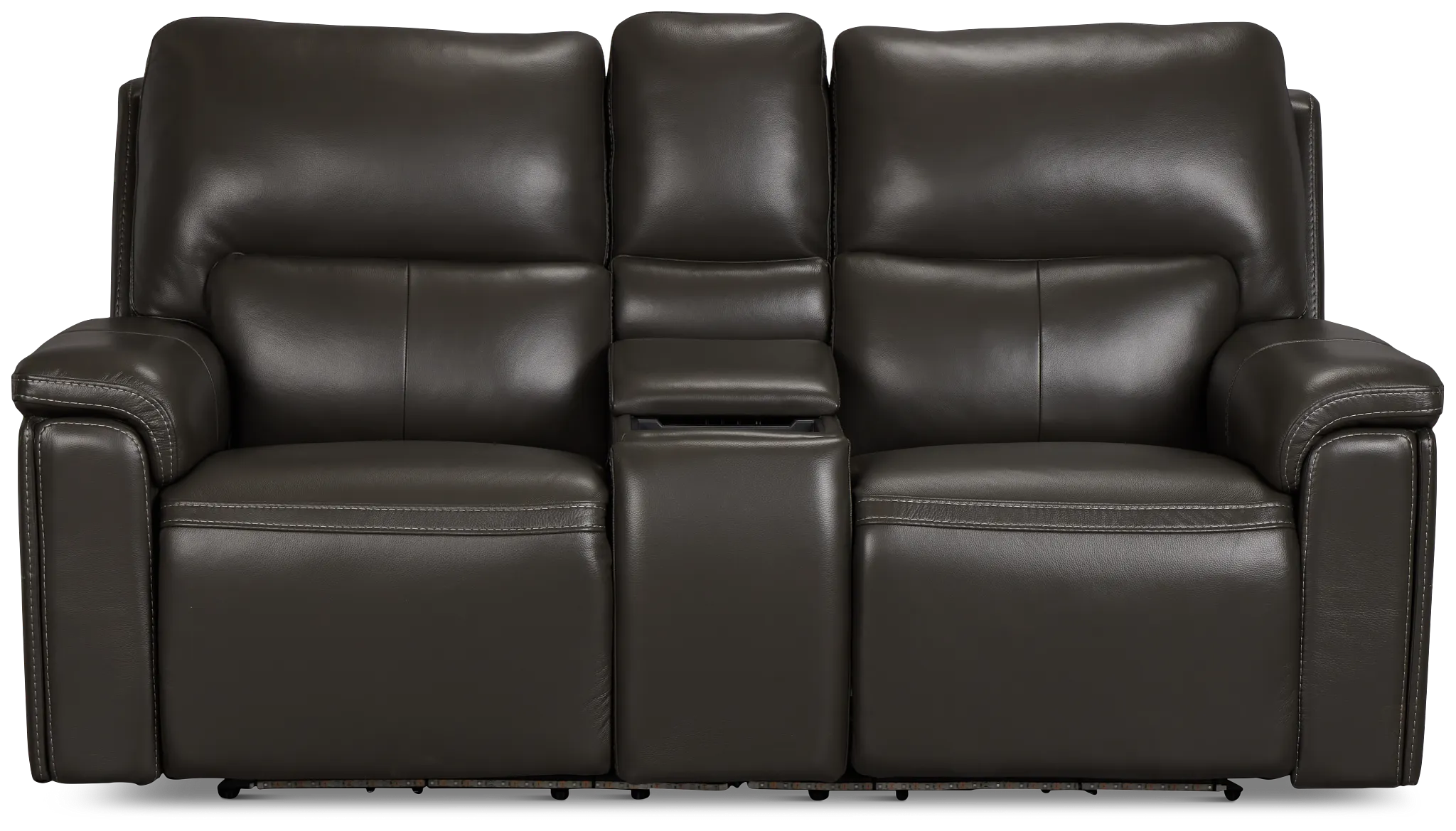 Fallon Dark Gray Lthr/vinyl Power Reclining Console Loveseat W/ Massage