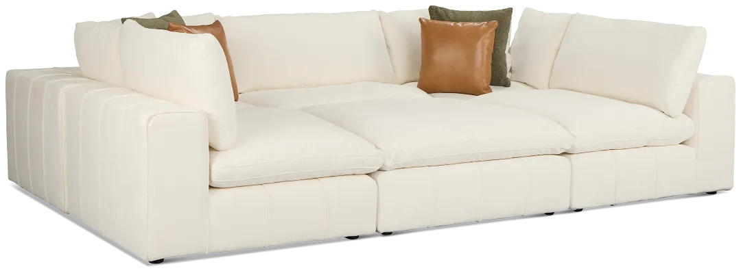 Cruz White Fabric 6-piece Pit Sectional
