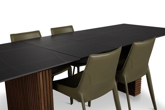 Wayne Two-tone Stone Rectangular Table & 4 Dark Green Upholstered Chair