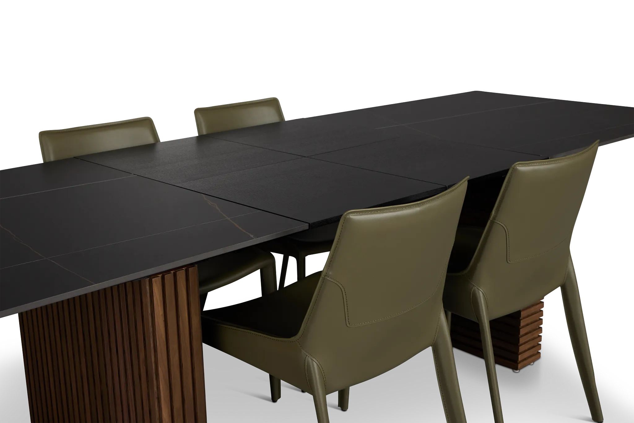 Wayne Two-tone Stone Rectangular Table & 4 Dark Green Upholstered Chair