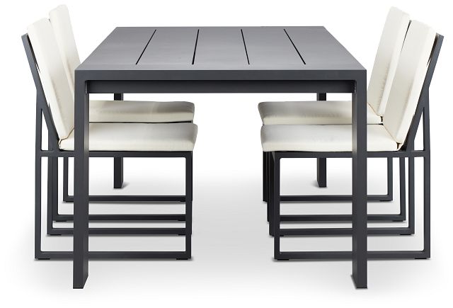 Linear Dark Gray White 87" Aluminum Table & 4 Cushioned Side Chairs