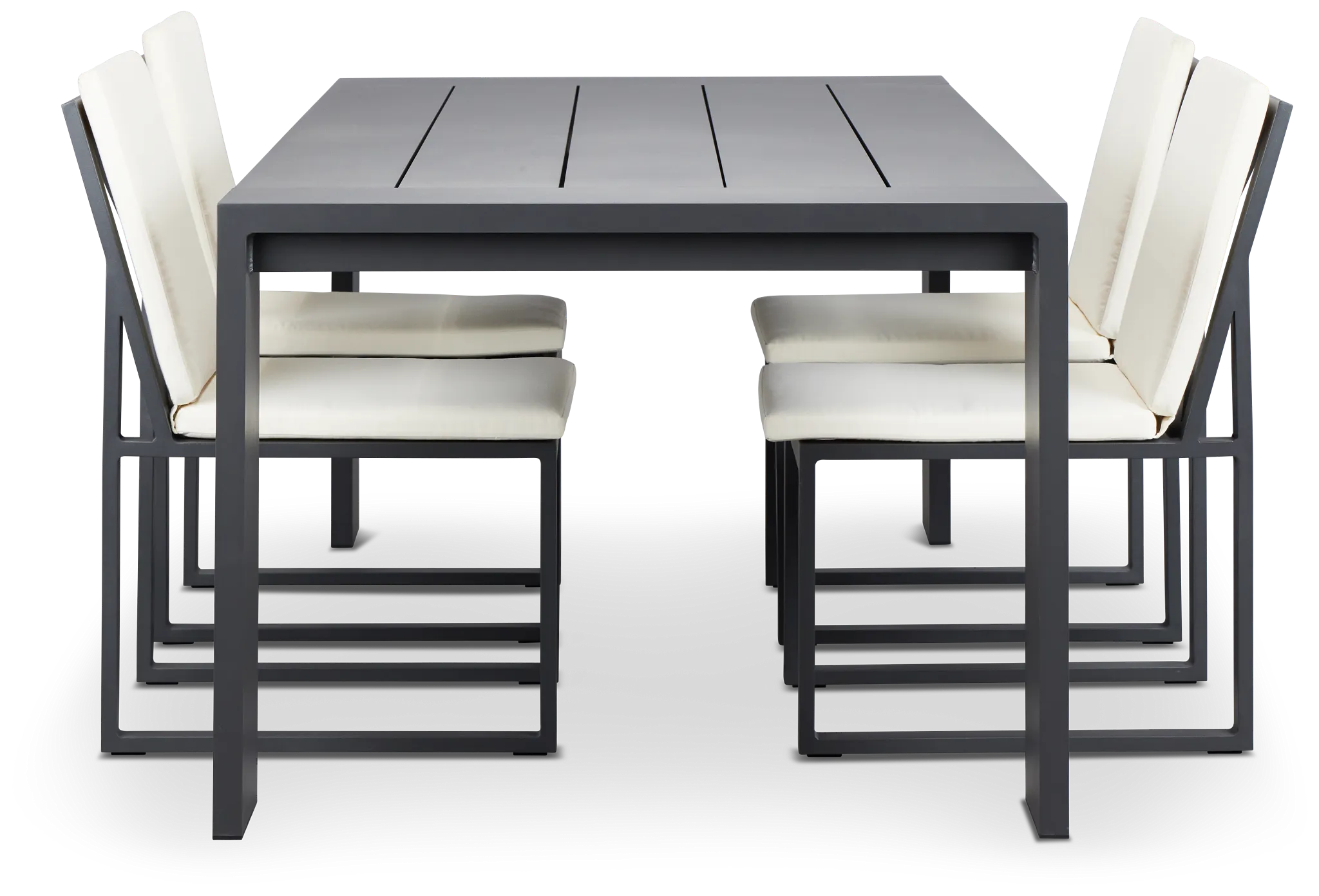 Linear Dark Gray White 87" Aluminum Table & 4 Cushioned Side Chairs