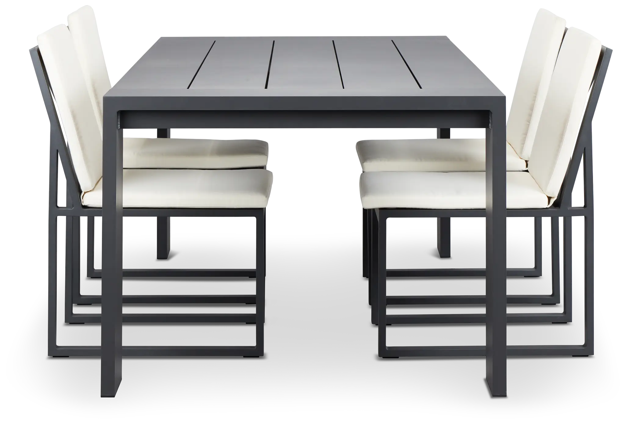 Linear Dark Gray White 87" Aluminum Table & 4 Cushioned Side Chairs Linear Dark Gray White 87" Aluminum Table & 4 Cushioned Side Chairs