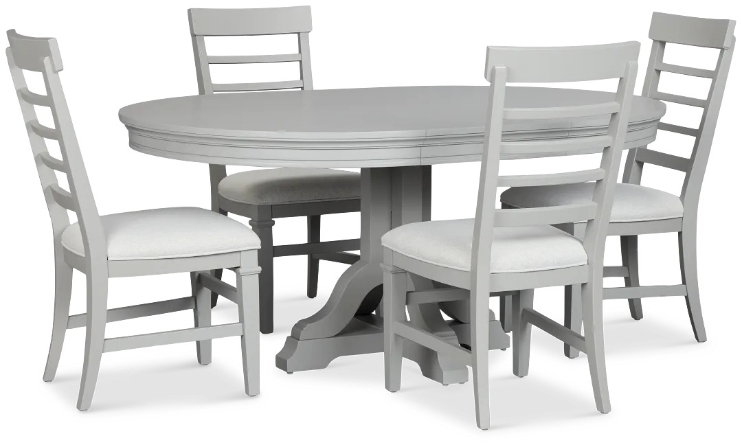 Cape Cod Gray Round Table & 4 Upholstered Chairs