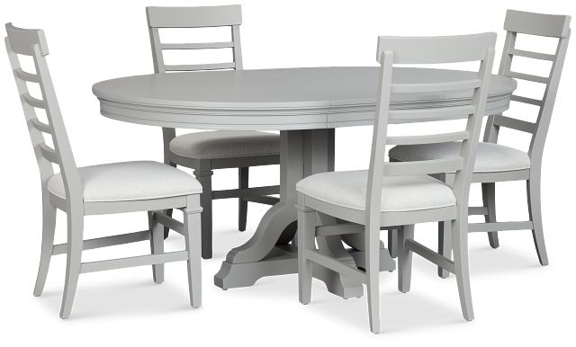 Cape Cod Gray Round Table & 4 Upholstered Chairs