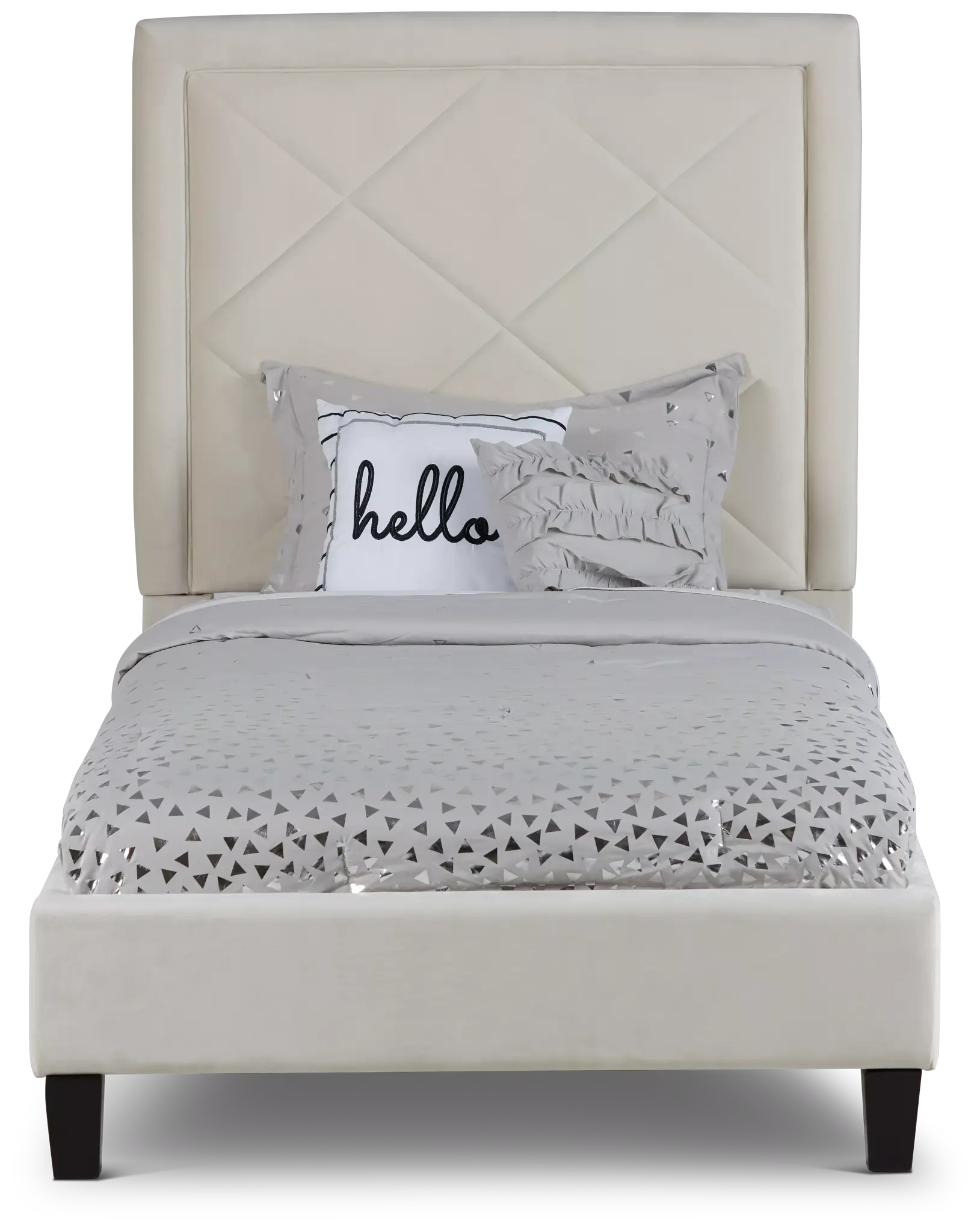 Collin Beige Velvet Platform Bed Collin Beige Velvet Platform Bed