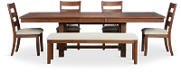 Park City Dark Tone Rect Table With 4 Wood Side Chairs & Bench