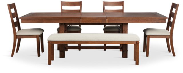 Park City Dark Tone Rect Table With 4 Wood Side Chairs & Bench