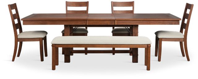 Park City Dark Tone Rect Table With 4 Wood Side Chairs & Bench