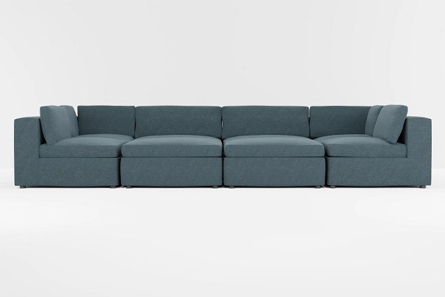 Destin Elevation Dark Blue Fabric 8-piece Pit Sectional