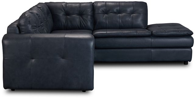 Rowan Navy Leather Small Right Bumper Sectional