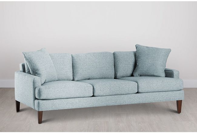Morgan Teal Fabric Sofa With Wood Legs