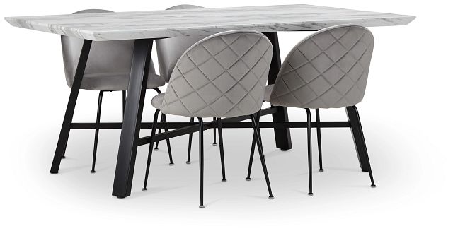 Capri Black Gray Rectangular Table & 4 Upholstered Chairs (1)