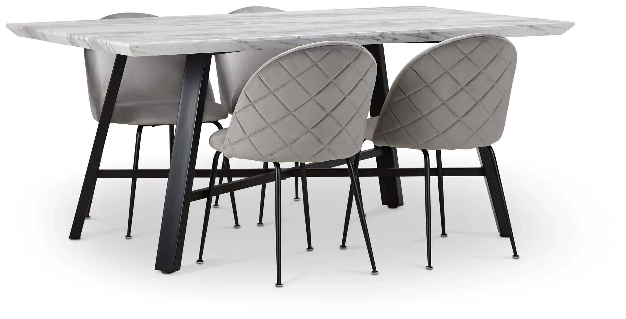 Capri Black Gray Rectangular Table & 4 Upholstered Chairs