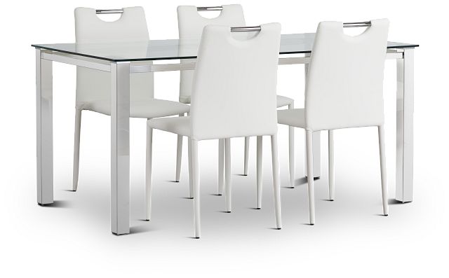Skyline White Rect Table & 4 Upholstered Chairs (1)
