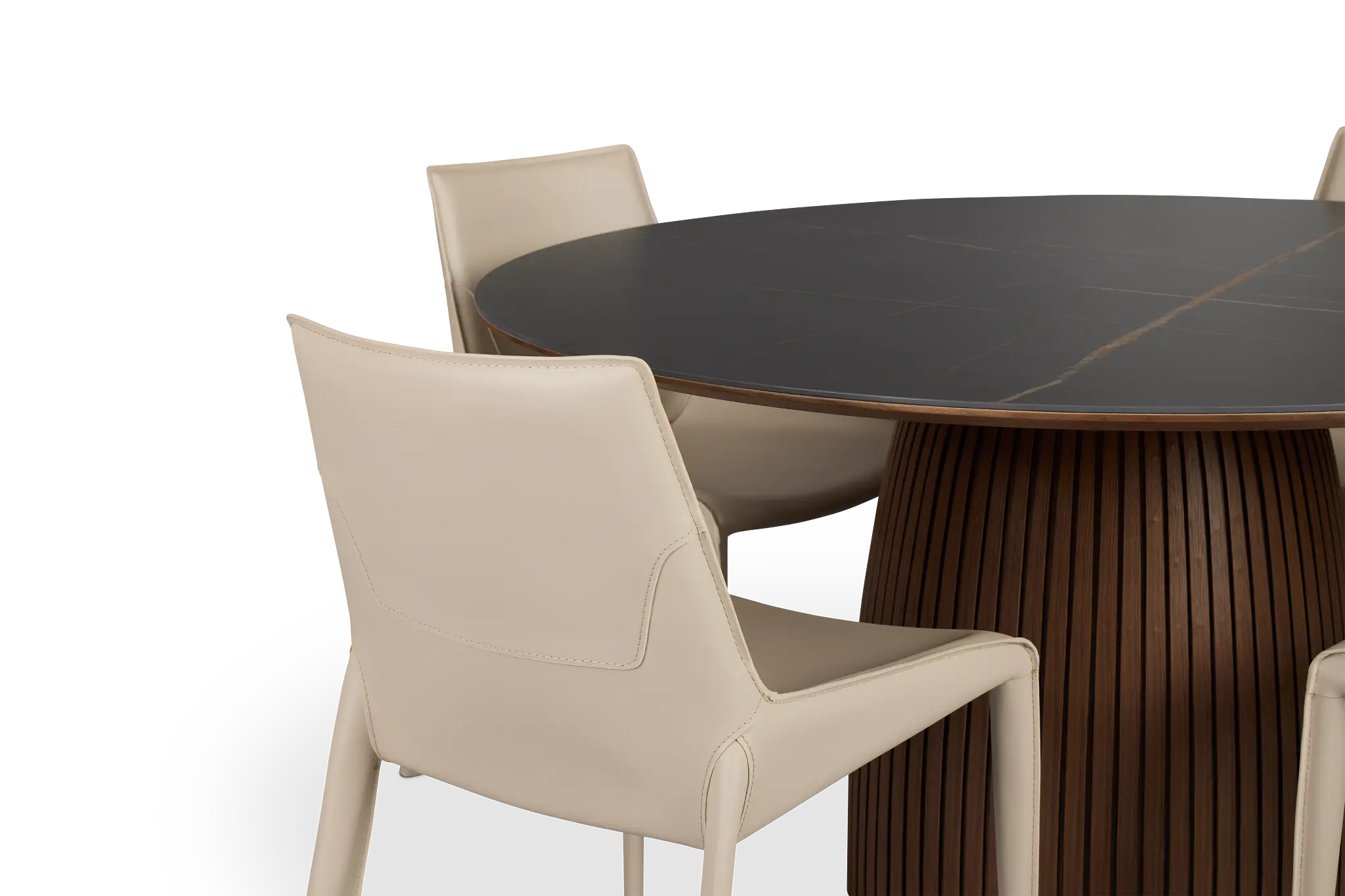 Wayne Two-tone Stone Round Table & 4 Light Beige Upholstered Chairs Wayne Two-tone Stone Round Table & 4 Light Beige Upholstered Chairs