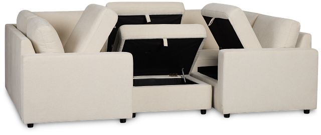 Addie Beige Fabric 6-piece Pit Storage Sectional