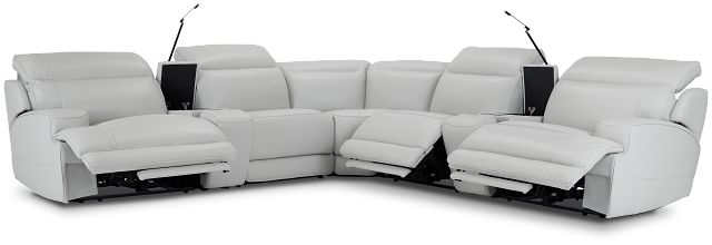Reign Gray Lthr/vinyl Large Triple Power Reclining Two-arm Sectional