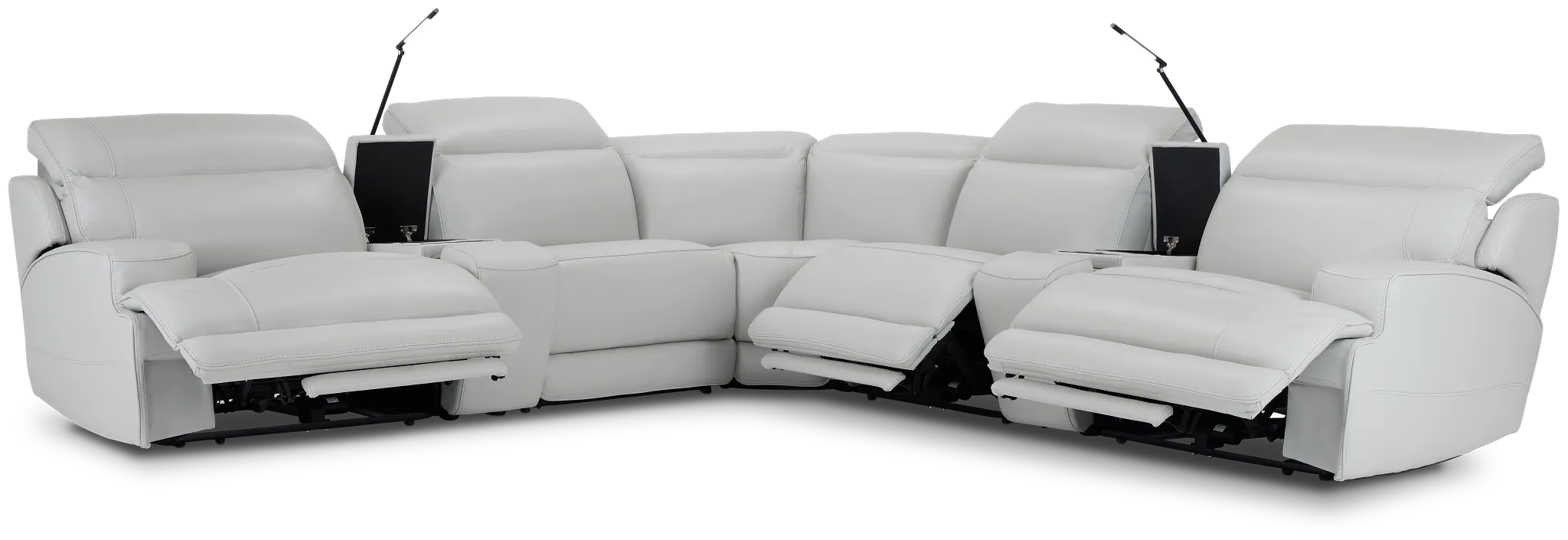 Reign Gray Lthr/vinyl Large Triple Power Reclining Two-arm Sectional