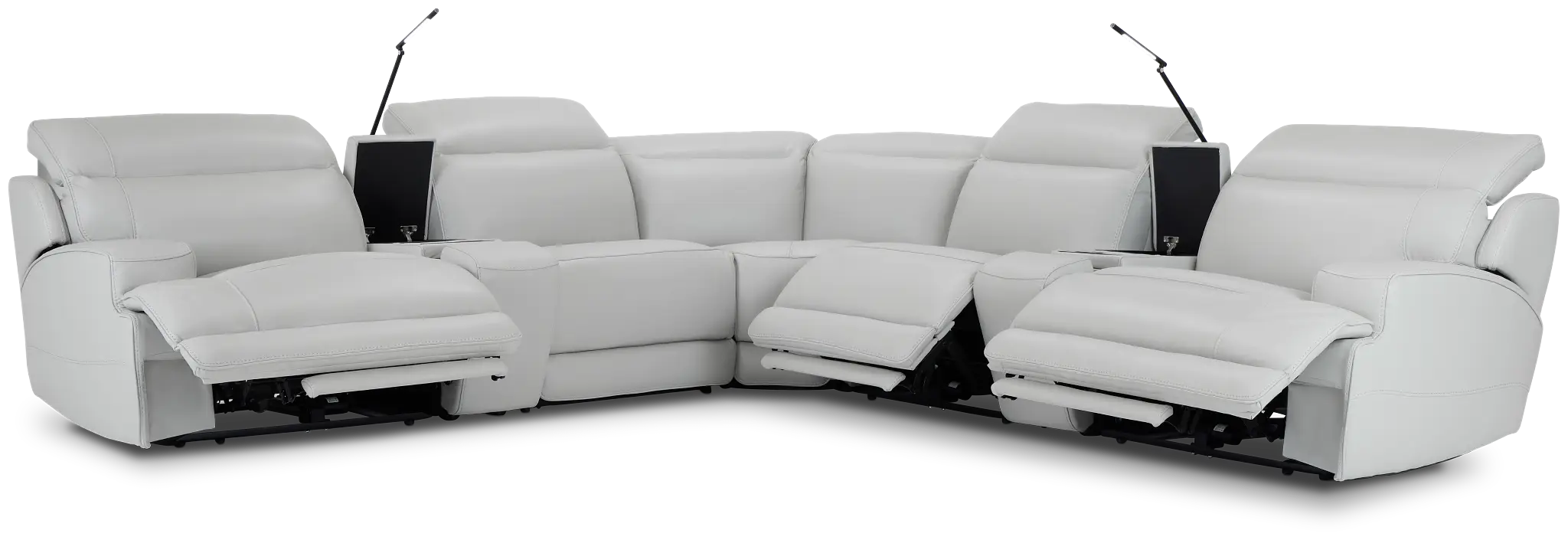 Reign Gray Lthr/vinyl Large Triple Power Reclining Two-arm Sectional Reign Gray Lthr/vinyl Large Triple Power Reclining Two-arm Sectional