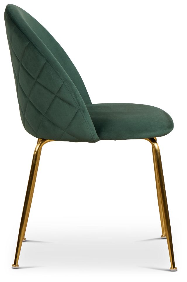 Capri Dark Green Velvet Upholstered Side Chair W/ Gold Legs