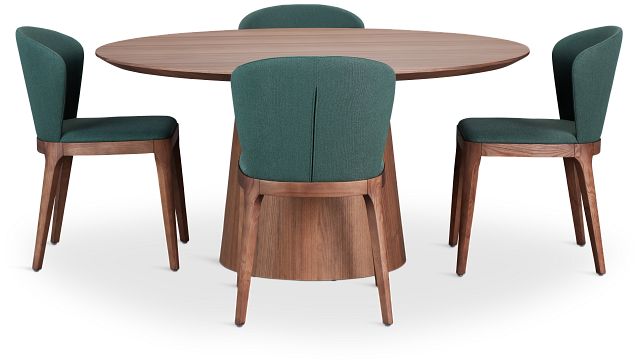 Nomad Mid Tone 59" Round Table & 4 Dark Green Chairs W/ Mid-tone Legs